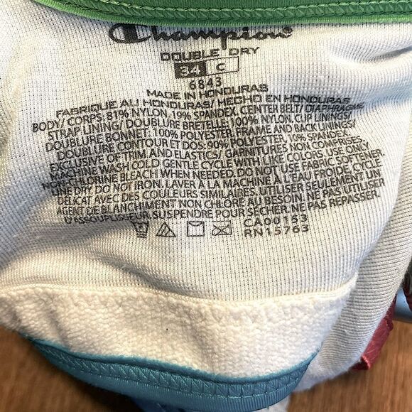 NWOT! Champion “Double-Dry” Blue and Green, Full-Coverage Sports Bra. Size 34C. - Picture 4 of 4